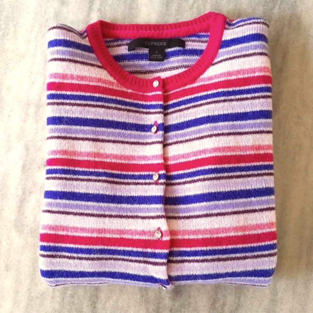 NWOT. Express Woman's 100% Lambswool cardigan sweater with crystal buttons.